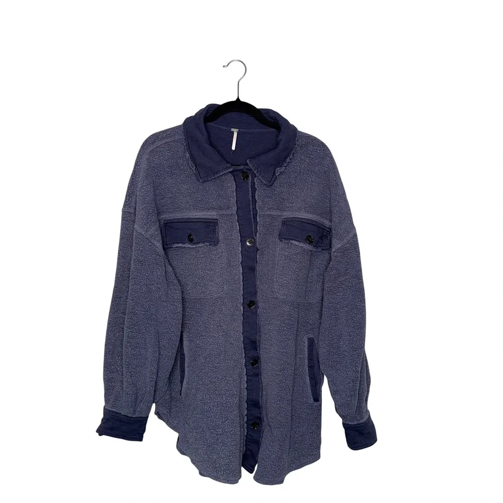 Free People Ruby Jacket Women Large Blue Excellent Fleece Shacket OB1154245